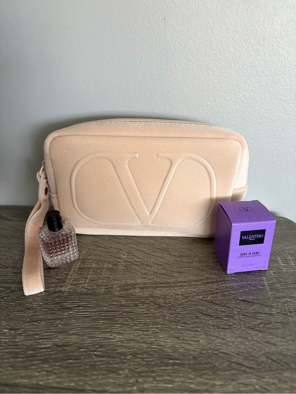 Valentino blush Velvet Wristlet Pouch